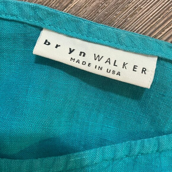 BRYN WALKER Sz L Blue 100% Linen Oversized Boho Lagenlook Tunic Top Side Buttons - Picture 6 of 9